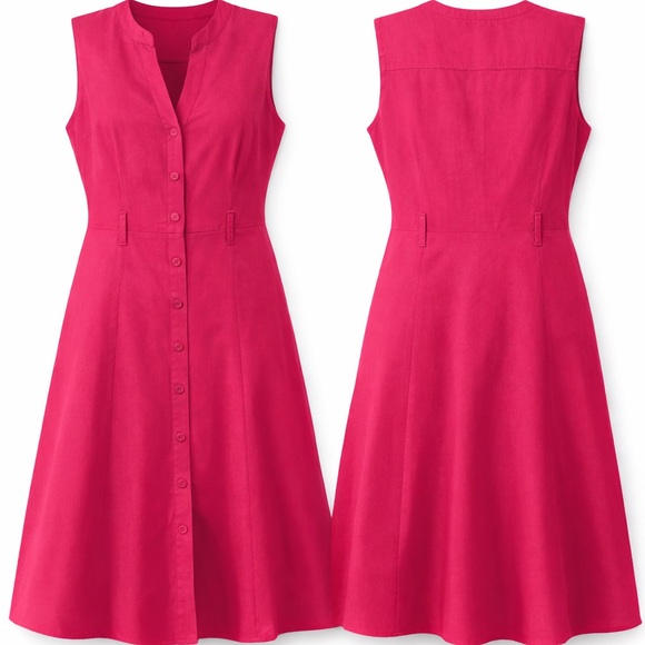 laura Pettites Dresses & Skirts - Pink Linen Button-front dress